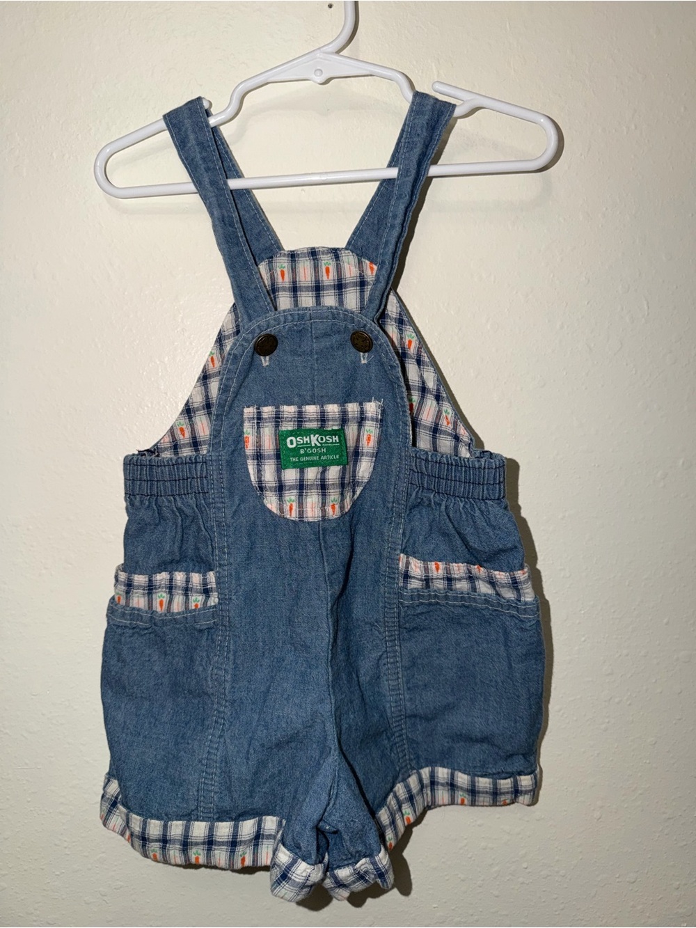 OshKosh B'gosh Denim Shortalls with Plaid Trim
